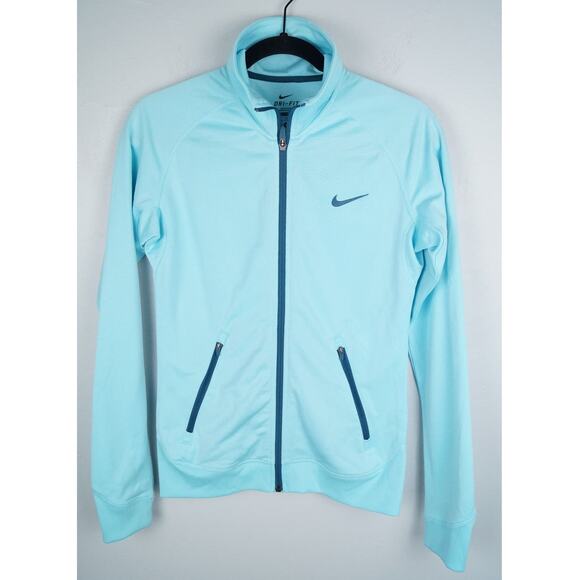 Nike Dri-Fit Full Zip Activewear Jacket Mock Neck Pocket Bright Light Blue Small - Picture 1 of 11